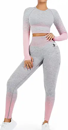 Workout Sets for Women 2 Piece Long Sleeve Yoga Outfits Seamless Ribbed  Crop Top High Waist Legging