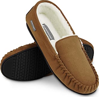 Dunlop Mens Duke Moccasin Slippers Loafers Faux Suede Soft Faux Fur Lining with Outdoor Sole 