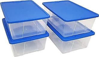  HOMZ 18 Gallon Medium Standard Stackable Plastic Storage  Container Bin with Secure Snap Lid for Home Organization, Blue, 4 Pack