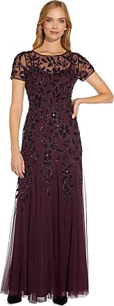 Adrianna Papell Womens Floral Beaded Godet Gown, Night Plum, 14