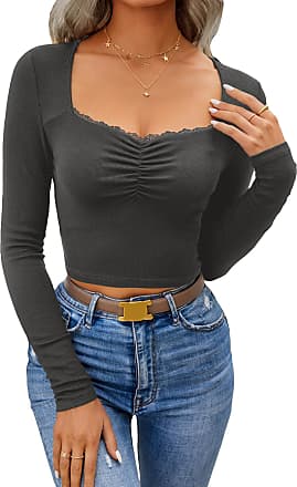 Women's Bell Sleeve Crop Top Square Neck Long Sleeve Ribbed Knit T-Shirt Flare  Sleeve Slim Fitted Crop Blouse Tops (Apricot Yellow, S) at  Women's  Clothing store