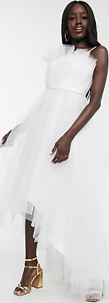 dolly & delicious petite 3d applique embellished plunge front maxi dress with thigh split in white