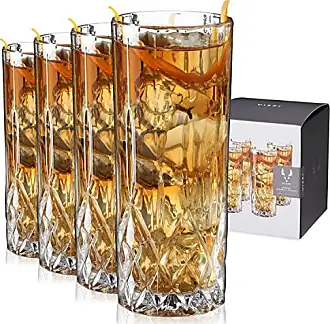 Viski Highland Highball Drinking Glasses Set of 4 - Premium Crystal Square  Cut Tall Cocktail Glassware Gift Set, 12 oz