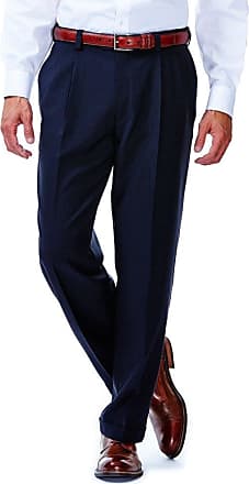 Haggar Mens Repreve Stria Gab Pleat Front Dress Pant,Navy,34x30