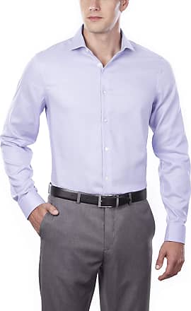 Calvin Klein Mens Dress Shirt Slim Fit Non Iron Stretch Solid, Soft Lilac, 17.5 Neck 32-33 Sleeve