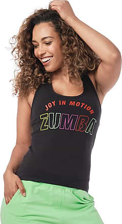 Zumba Womens Graphic Design Black Loose Breathable Workout Tank Top Shirt 