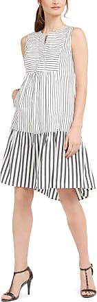 Calvin Klein Womens Sleeveless Oversize Shirt Dress with Flounce Hem, Cream/Black, 10