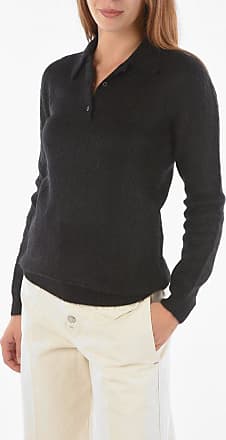 Grey Prada Logo-jacquard Ribbed Wool-blend Polo Shirt in Light Grey Womens Clothing Tops T-shirts 
