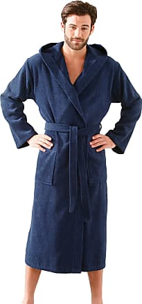 Morgenstern Mens Dressing Gown Waffle Pique Cotton Long Blue