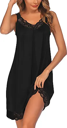 Ekouaer Womens, Sleeveless Lace Nightgown Nightshirt, Sexy Lingerie,  Adjustable O Neck Full Camisole Slip Dress, A-black, Small at  Women's  Clothing store