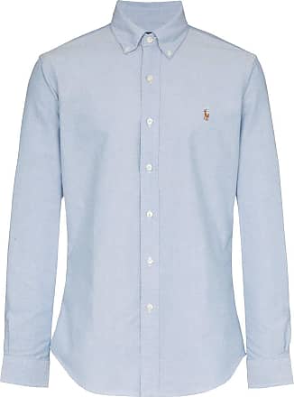 blue button down polo shirt