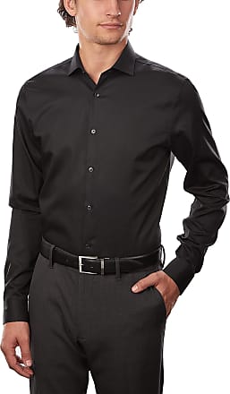 Calvin Klein Mens Dress Shirt Xtreme Slim Fit Non Iron Herringbone, Black, 15.5 Neck 34-35 Sleeve