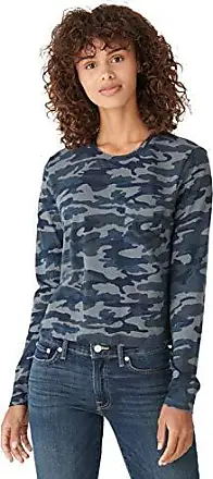 Lucky Brand Womens XL Grey Blue Camo Print Crop Long Sleeve Tee Shirt Top  NWT