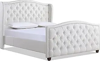 Jennifer Taylor Home Miramar Queen Cushion-Back Headboard Bed Frame Platform, Antique White Polyester