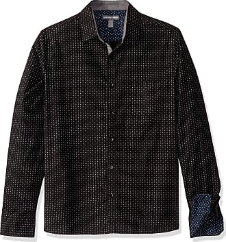 Geoffrey Beene Mens Fit Easy Care Long Sleeve Button Down Shirt, Black Diamond Geometric Print, Small Slim