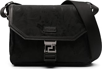 Versace Black Leather V Barocco Closure Shoulder Bag at FORZIERI