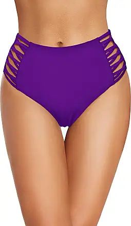  Women Navy Blue High Waisted Bikini Bottoms Full Coverage Swimsuit  Bottom Strappy Swim Bottom XL