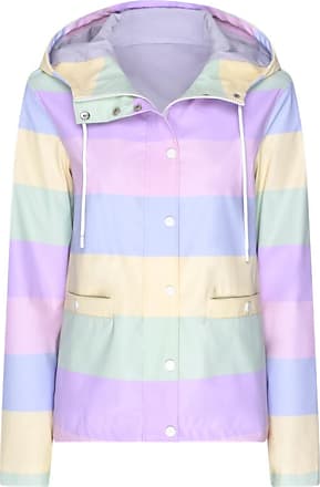 New Ladies Nautical Stripe Hooded MAC Rain Coat Fishtail Stripe Jacket 8-16 