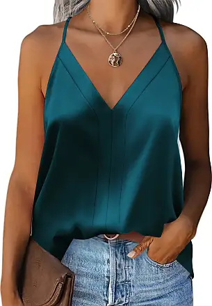 Womens Fashion Summer Clothing Casual Sleeveless Halter Camisole Top with  Zippers Deep V-neck Loose Pleated Blouse Ladies Solid Color Shirts Plus Size  Cami Tank Tops