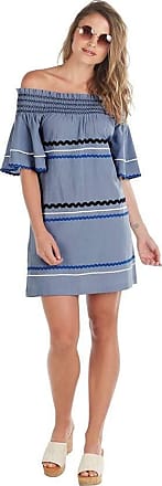 Mud Pie Womens Finnigan RIC Rac Off The Shoulder Dress L Blue, Large