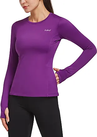 BALEAF Women's UPF 50+ Sun Protection T-Shirt Long Sleeve Half-Zip Thumb  Hole Outdoor Performance Purple Size XL