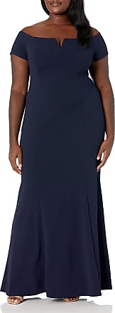 Calvin Klein Womens Off The Shoulder Center Notch Gown, Twilight Solid, 16