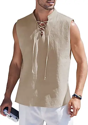 Mens Lace Up Bohemia Sleeveless Shirts Renaissance Pirate Casual