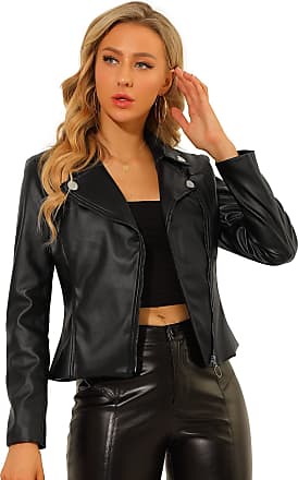 Meichang Women's Faux Leather Jackets Zipper Lapel Outwear Solid Color Fashion PU Motorcycle Jacket Lightweight Cool Coats 