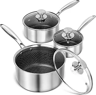 MICHELANGELO Sauce Pan Sets, Ceramic Saucepans with Lids, 1Qt & 2Qt & 3Qt  Sauce Pans with Lid, Nonstick Saucepan Set with Stainless Steel Handle,  Oven