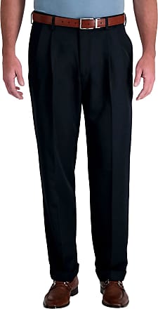 Haggar Mens Mynx Gabardine Pleat-Front Dress Pant with Hidden Expandable Waist, Navy, 36W x 30L