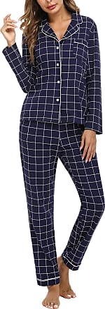 iClosam Womens Sleepwear Plaid Short Sleeve Button Down Pajama Sets S-XXL 