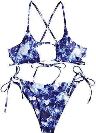 ZAFUL Damen Spaghetti-Träger Triangel Tropisch Blatt Bikini Set Badeanzug