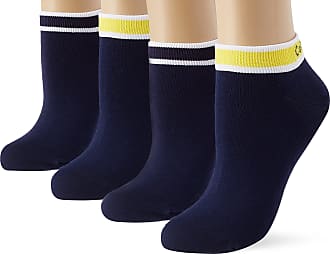 Calvin Klein Logo Cuff Stripe Liner Socks 2 Pack Sneaker in Navy Womens Clothing Hosiery Socks Blue 