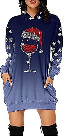 Robe Femme Noël à Manches Longues Wapiti Chemisier Sweat à Capuche Noël Hiver Hoodie Longue Imprimé Wapiti Loose Pull Dress Casual Grande Taille Pas Cher
