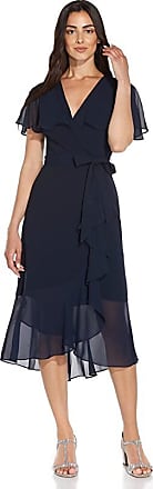 Adrianna Papell Stretch Crepe and Chiffon Flutter Sleeve Midi Dress