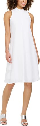 Calvin Klein Womens Trapeze Dress with Back Neck Bow, White, 4