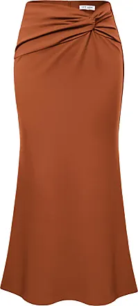 Saint Laurent elasticated-waistband silk pencil skirt - Brown