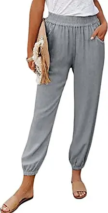 Pantalon léger tendance pour femme, taille élastique, solide, confortable,  décontracté en coton et lin avec poches (gris foncé, XL)