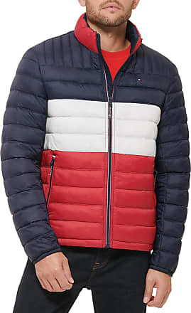 Tommy Hilfiger Mens Classic Hooded Puffer Jacket Regular and Big & Tall Sizes Midnight/White/Red 4X 