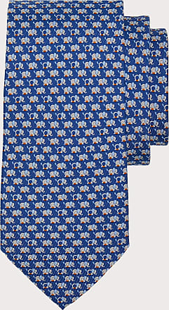 Salvatore Ferragamo Men Elephant and Gancini print silk tie Blue