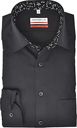 OLYMP Luxor Business und Freizeithemd Modern Fit aus 100% Baumwolle mit Global Kent Kragen mit extra langen Ärmeln in Schwarz 