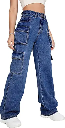 MakeMeChic Women's Cargo Jeans High Waist Flap Pocket Straight Leg Denim  Pants
