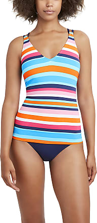 NWT Pink/Navy Striped High Neck Racer Back Tankini Swim Top Large 