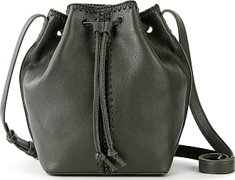 Braided-Handle Drawstring Bucket Bag - Dark Moss