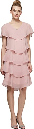 S.L. Fashions Womens Short Sleeve Solid Pebble Tiered Chiffon Dress (Missy and Petite), New Faded Rose, 10