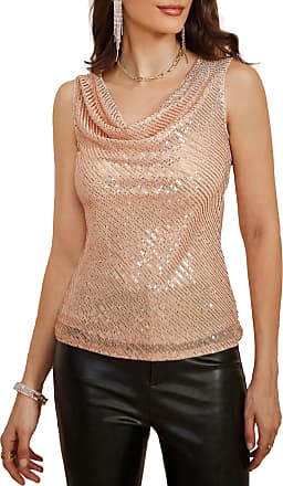 PrettyGuide Women Shimmer Glam Sequin Embellished Sparkle Tank Top Vest  Tops Champagne, Medium