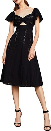 Bcbgmaxazria BCBGMax Azria Womens Embroidered Fit and Flare Midi Dress, Black, 4