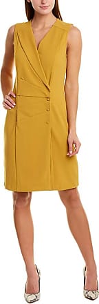 Nanette Lepore Womens Sleeveless V Neck Double Breasted Blazer Fitted Stretch Dress, Grooving Gold, 4