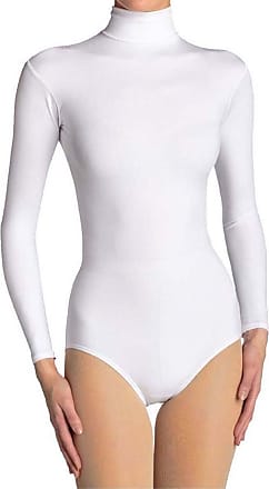 Elegance1234 Ladies Roundneck Cotton Long-Sleeve Stretch Quality Thong White Leotard/Bodysuits
