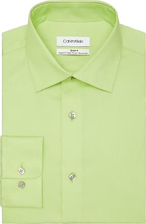 Calvin Klein Mens Dress Shirt Regular Fit Herringbone Stretch, Chartreuse, 16.5 Neck 36-37 Sleeve